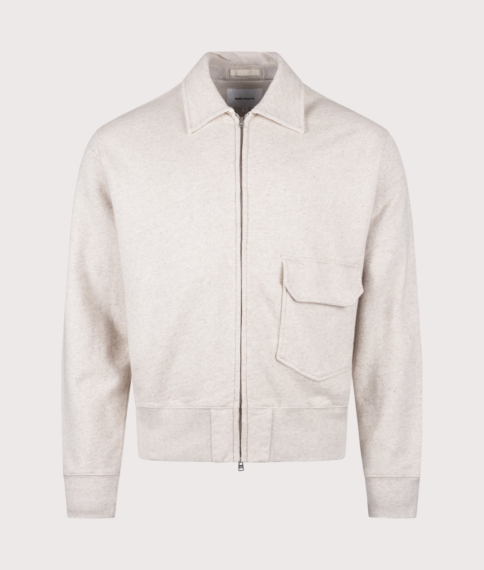 Norse Projects Fynshav Cotton Linen Loopback Overshirt in Natural at EQVVS Menswear. Front shot.