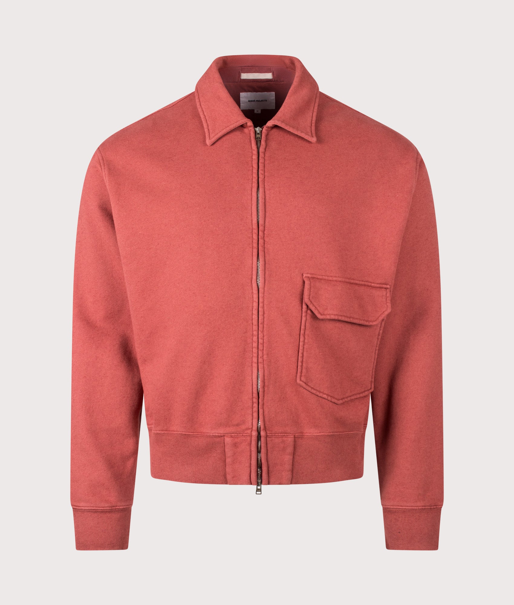 Norse Projects Fynshav Cotton Linen Loopback Overshirt in Cowhide at EQVVS Menswear. Front shot.