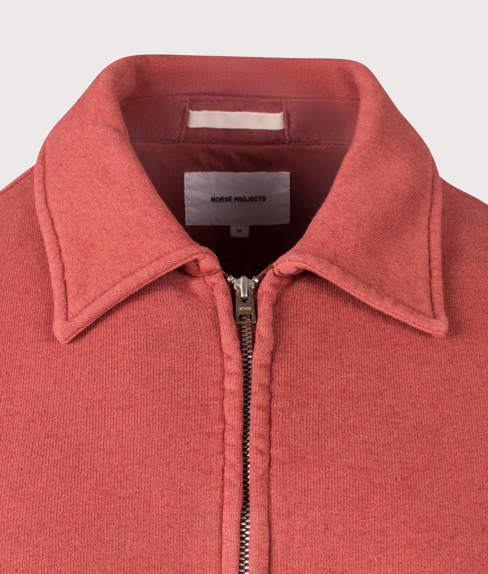 Norse Projects Fynshav Cotton Linen Loopback Overshirt in Cowhide at EQVVS Menswear. Detail shot.