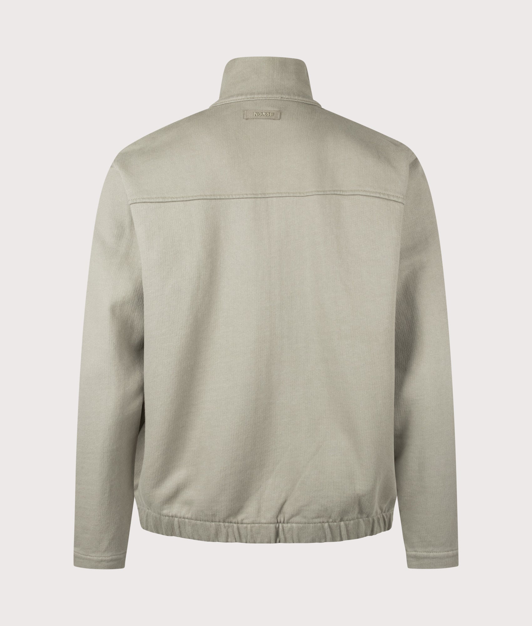 Norse Projects Hornidal Relaxed Organic Loopback Track Jacket in  Vetiver at EQVVS Menswear. Back shot.