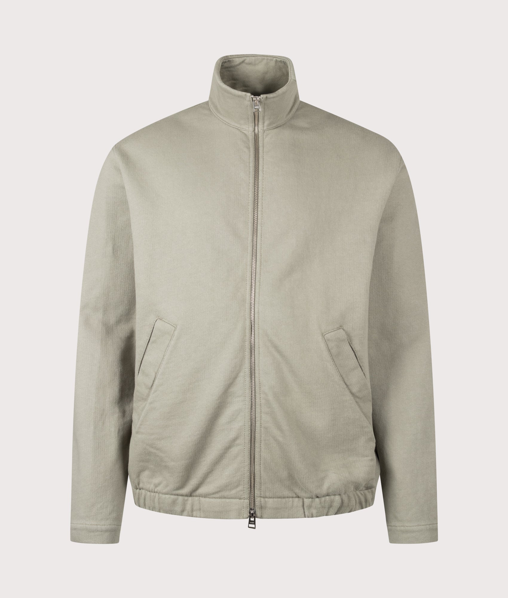 Norse Projects Hornidal Relaxed Organic Loopback Track Jacket in  Vetiver at EQVVS Menswear. Front shot.