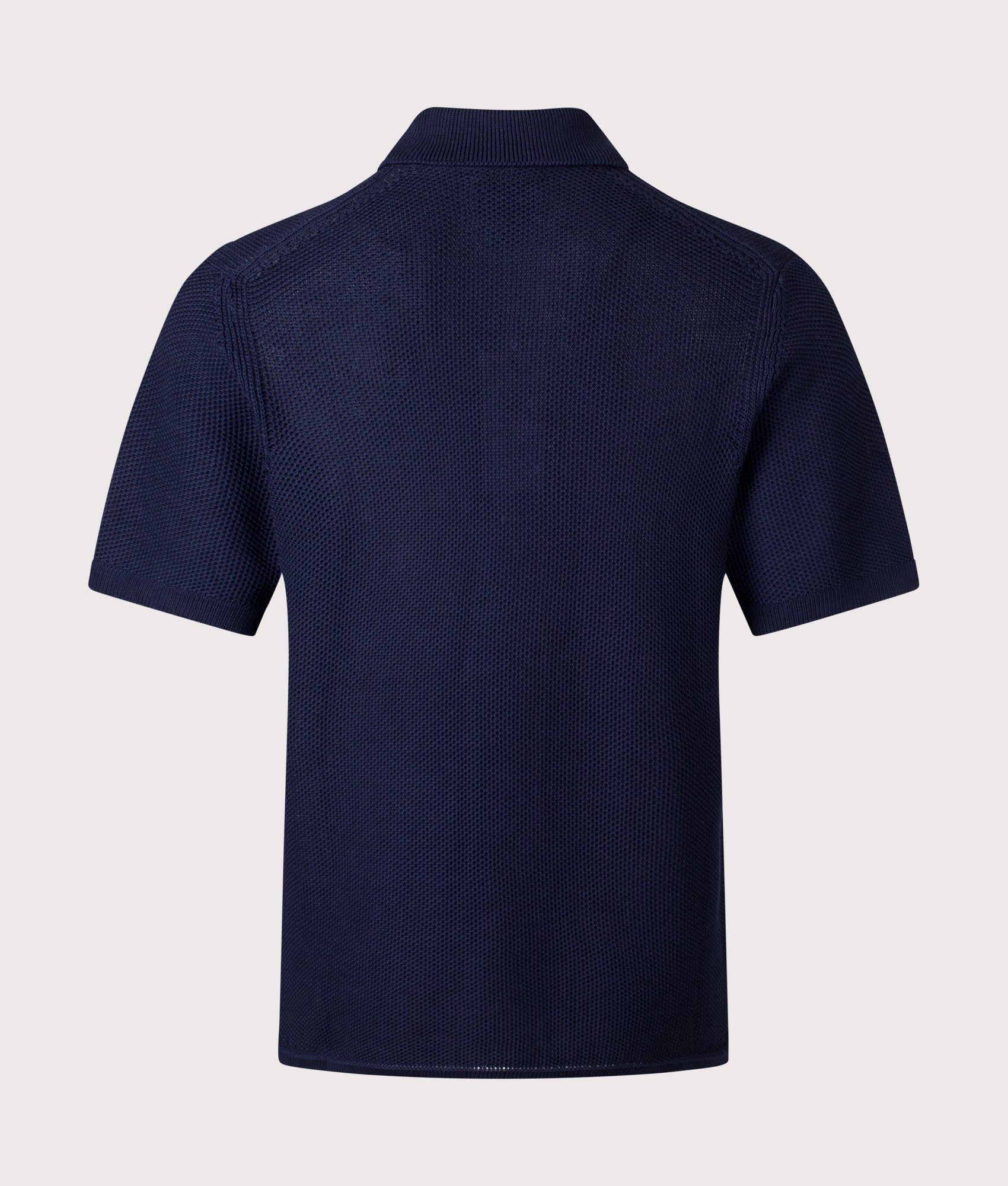 Norse Projects Fredensborg Short Sleeve Knitted Shirt in Dark Navy at EQVVS Menswear. Back shot.