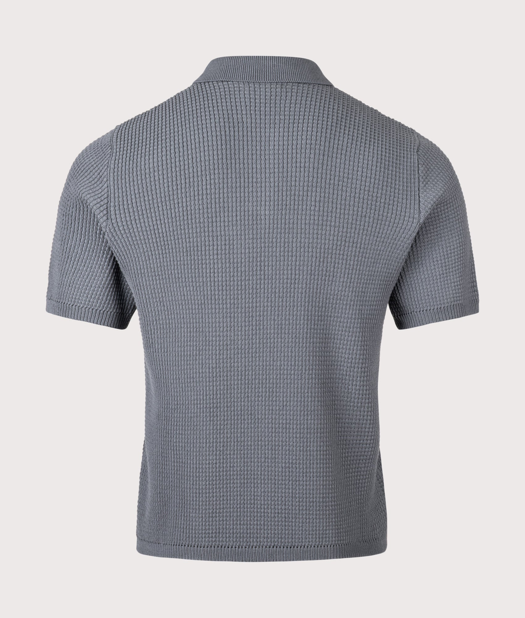 Norse Projects Anholt Cotton Crepe Polo Shirt in Greyish Blue at EQVVS Menswear. Back shot.