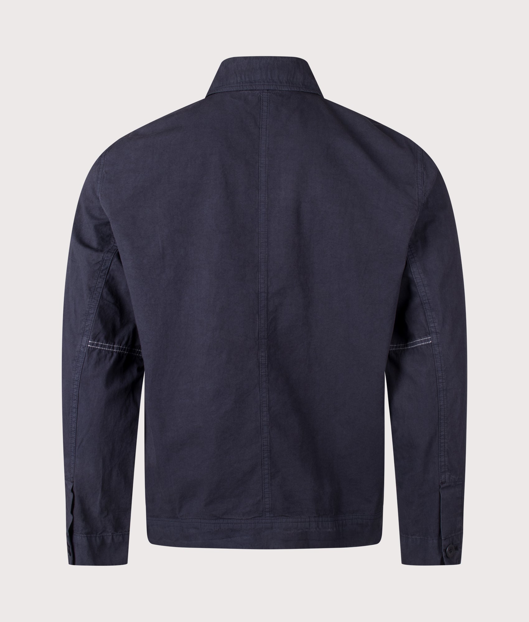 Norse Projects Relaxed Fit Arresskov Compact Cotton Overshirt in Dark Navy at EQVVS Menswear. Back shot.