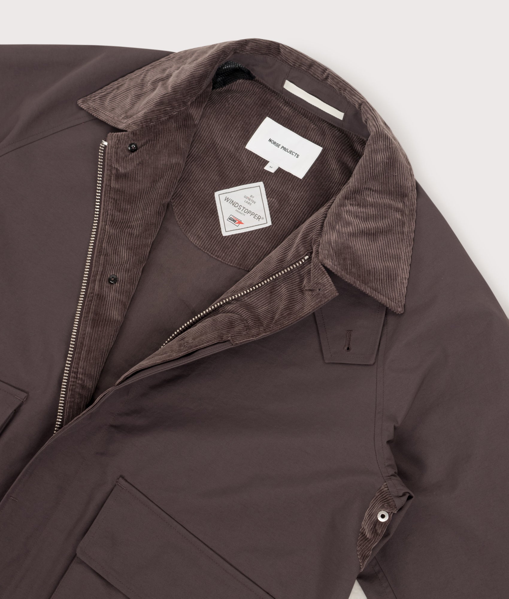 Norse Projects Gribskov Windstopper Jacket in Shale at EQVVS Menswear. Detail shot.