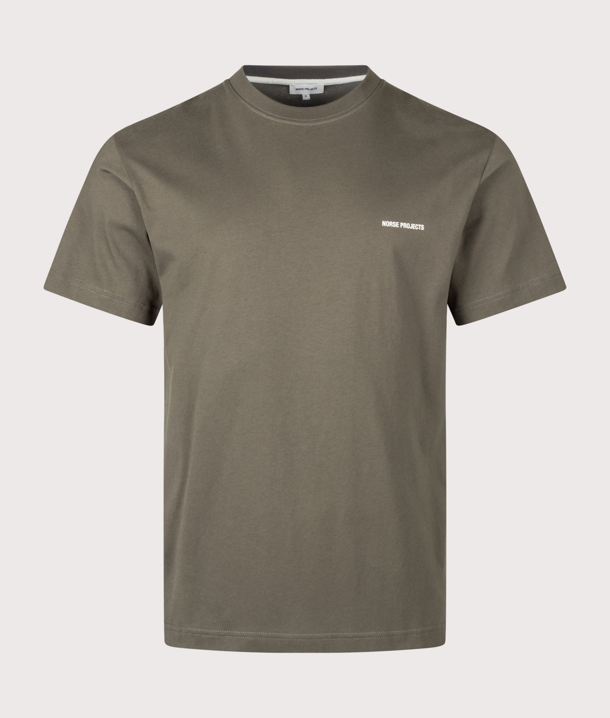 Norse Projects Regular Fit Dyrehaven Organic Logo Print T-Shirt in Beluga at EQVVS Menswear. Front shot.