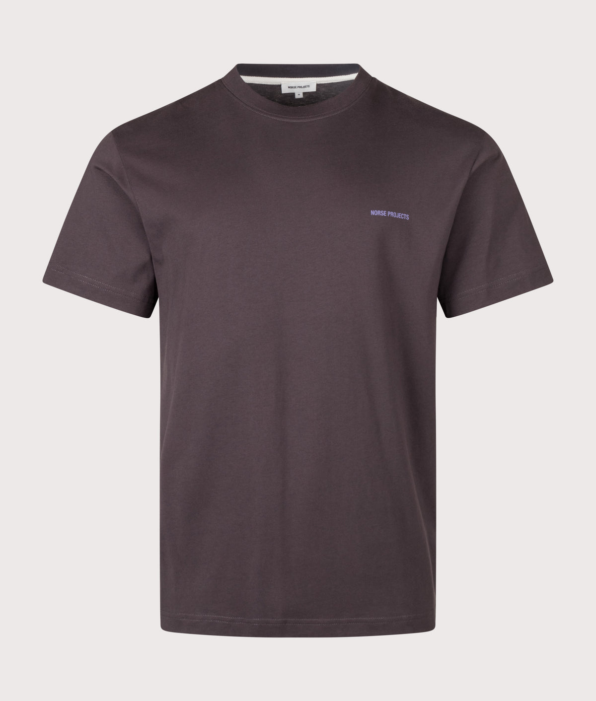 Norse Projects Regular Fit Dyrehaven Organic Logo Print T-Shirt in Darkest Purple at EQVVS Menswear. Front shot.