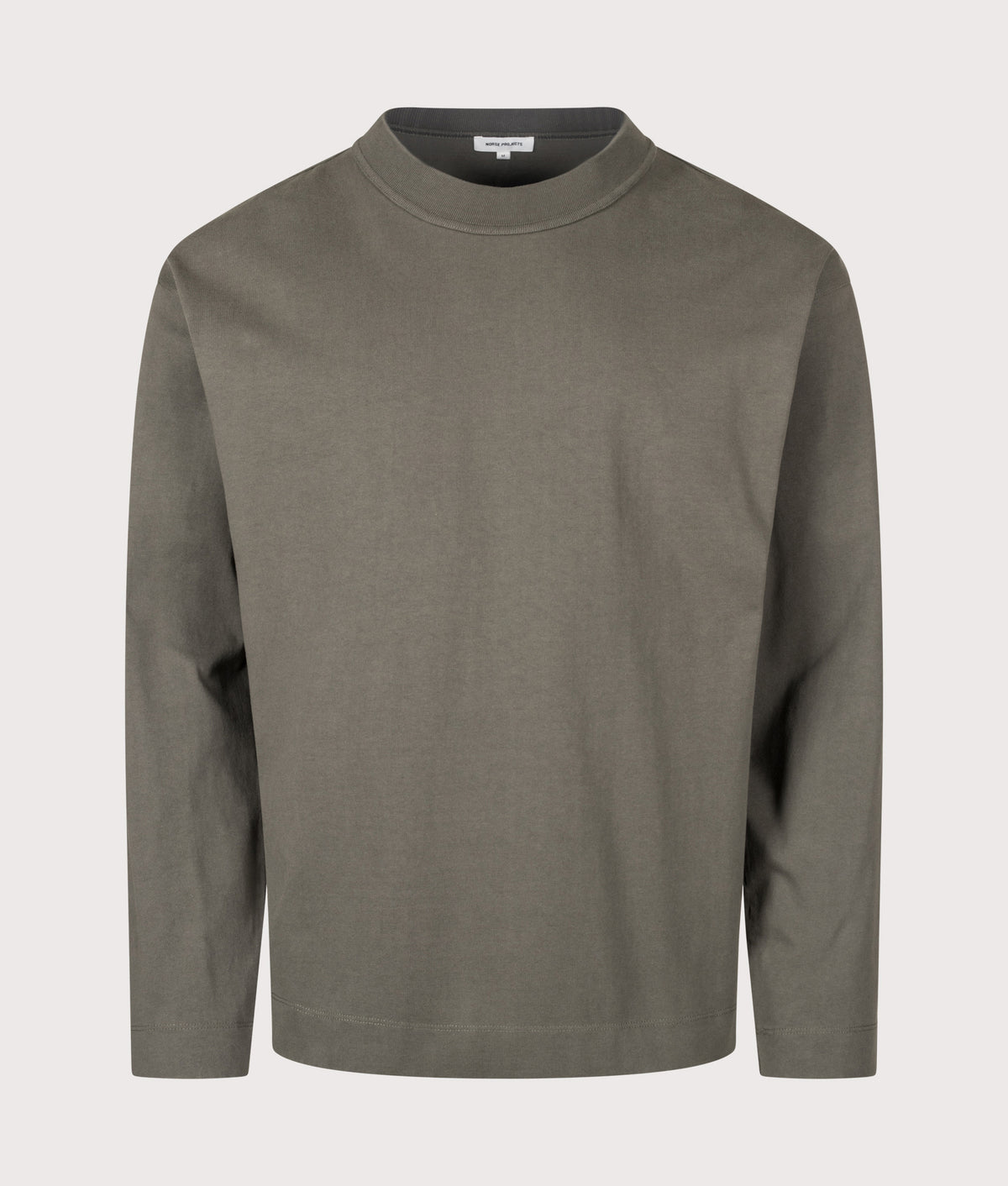 Norse Projects Relaxed Fit Isefjord Compact Long Sleeve T-Shirt in Beluga at EQVVS Menswear. Front shot.