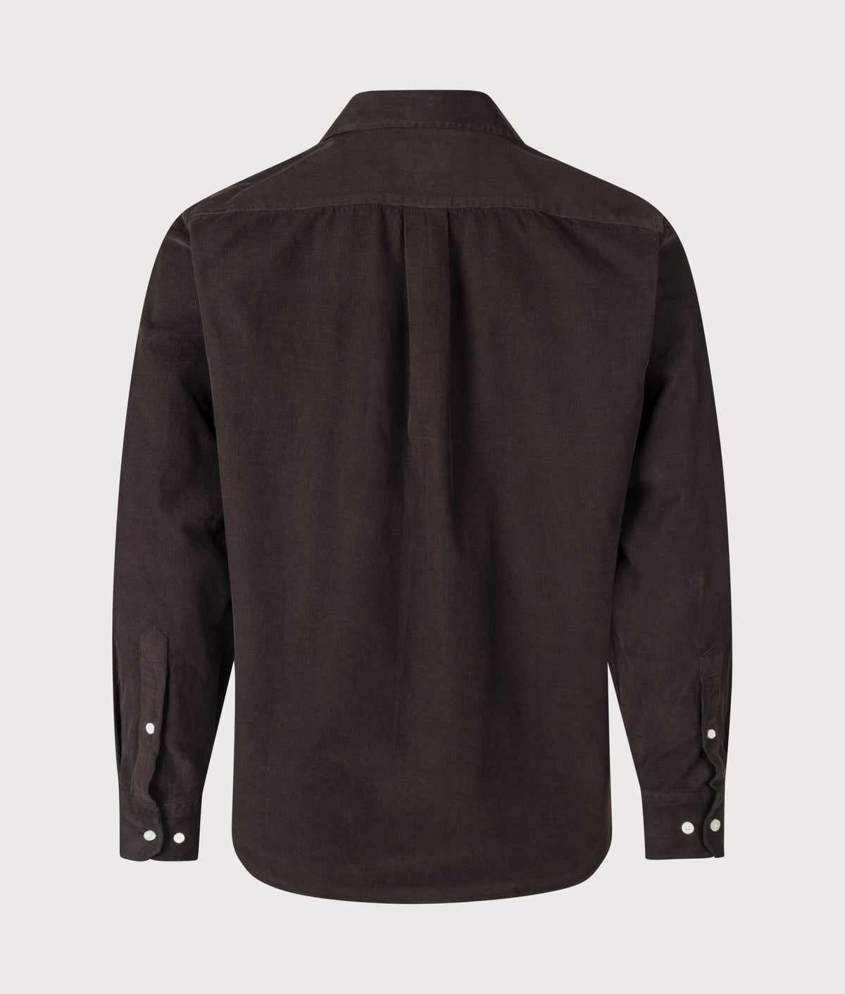 Norse Projects Relaxed Fit Kongshoved Micro Cord Shirt in Espresso at EQVVS Menswear. Back shot.