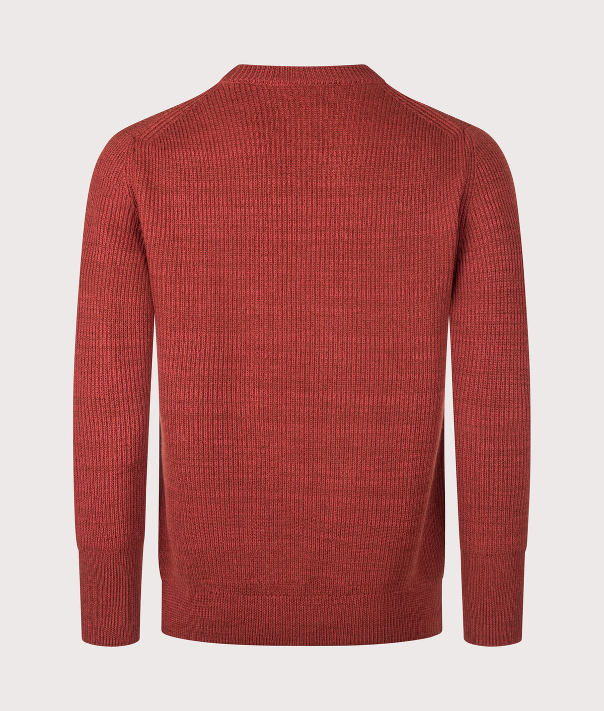 Norse Projects Henning Cotton Wool Rib Knit Jumper in Cowhide at EQVVS Menswear. Back shot.