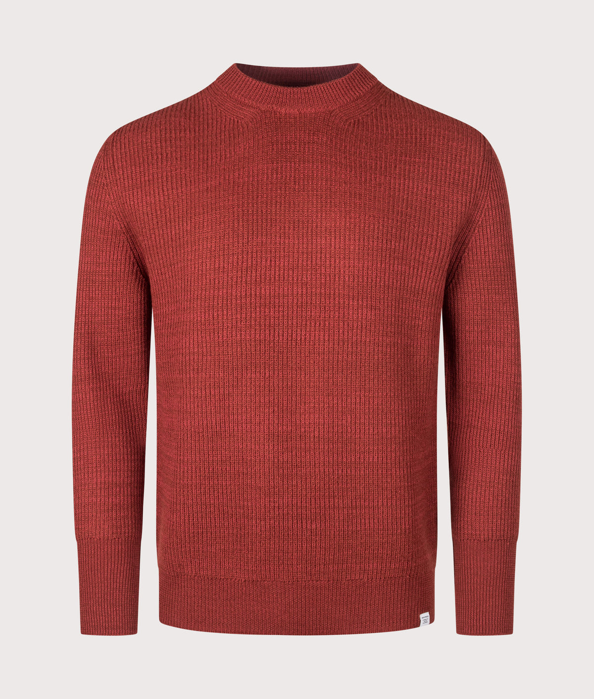 Norse Projects Henning Cotton Wool Rib Knit Jumper in Cowhide at EQVVS Menswear. Front shot.