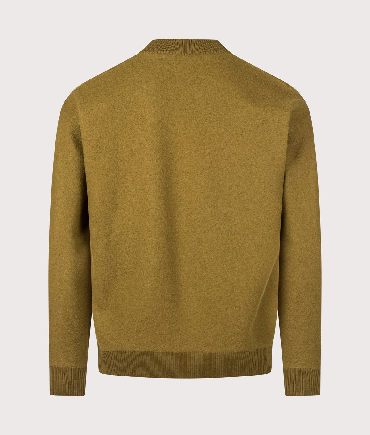Norse Projects Relaxed Fit Kragholm Boiled Wool Knit Jumper in Butternut at EQVVS Menswear. Back shot.
