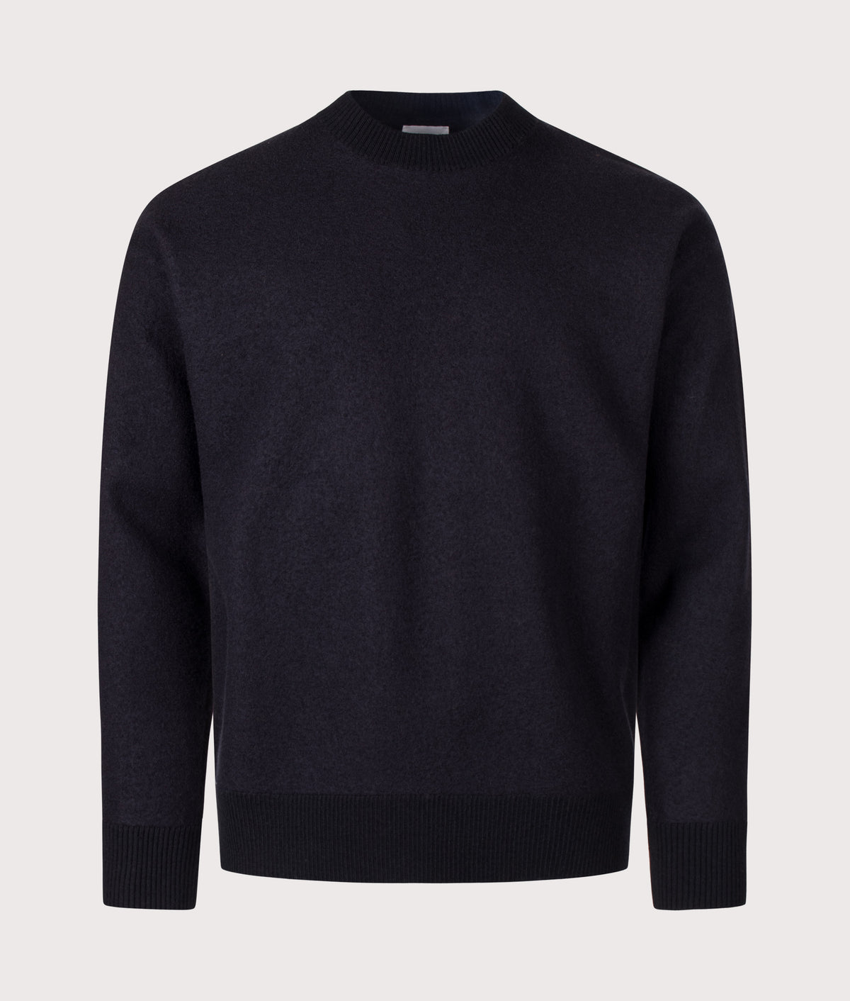 Norse Projects Relaxed Fit Kragholm Boiled Wool Knit Jumper in Dark Navy at EQVVS Menswear. Front shot.
