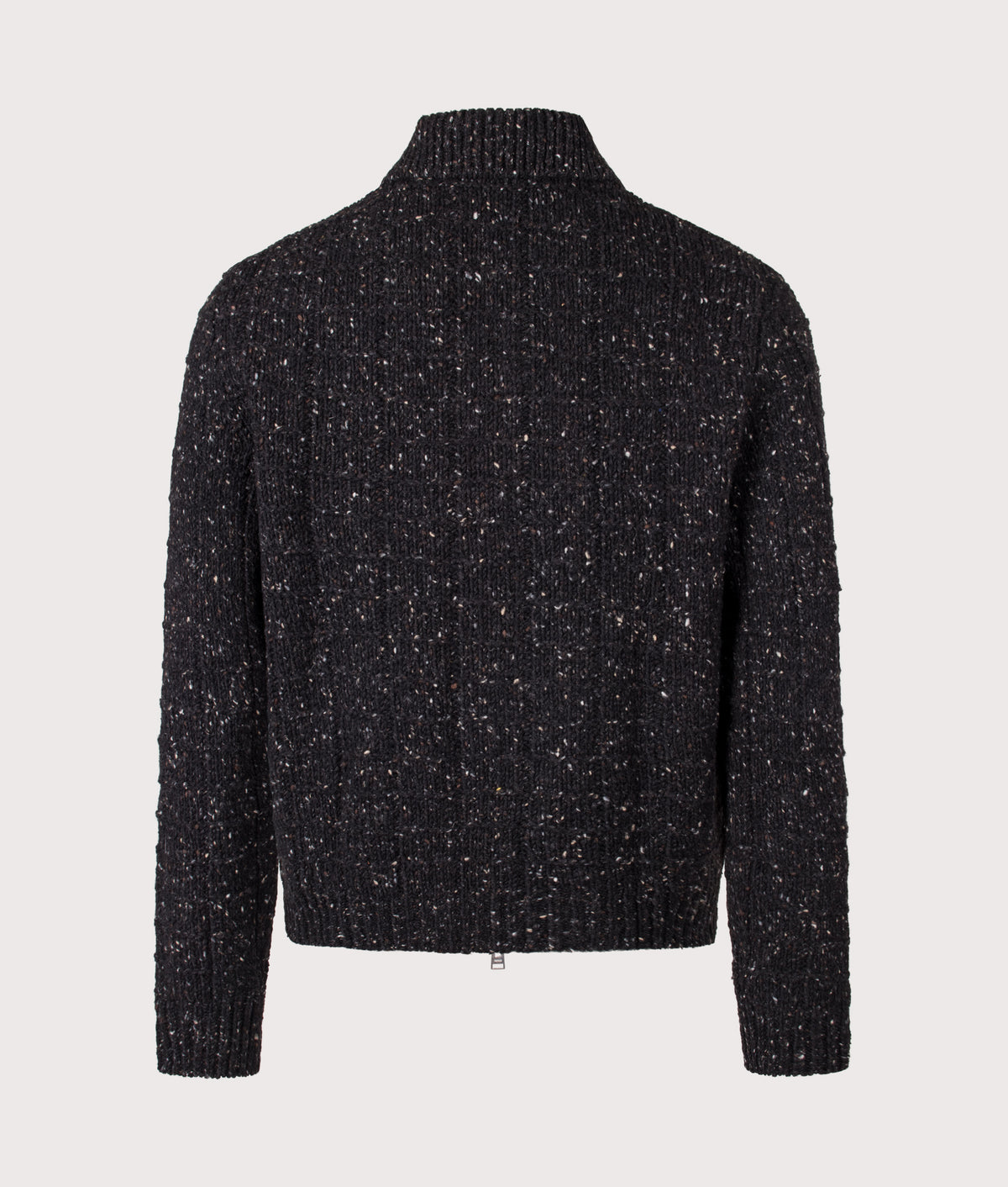 Norse Projects Relaxed Fit Aldrup Donegal Square Knitted Cardigan in Charcoal Melange at EQVVS Menswear. Back shot.