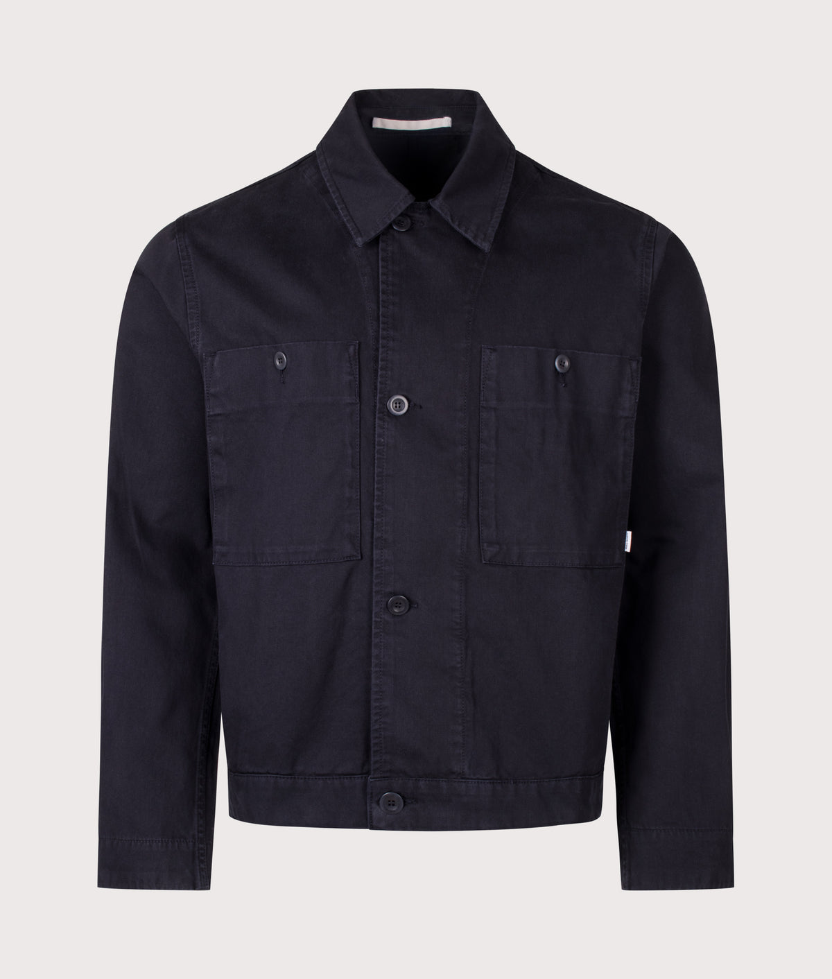 Norse Projects Relaxed Fit Arresskov Broken Twill Overshirt in Dark Navy at EQVVS Menswear. Front shot.