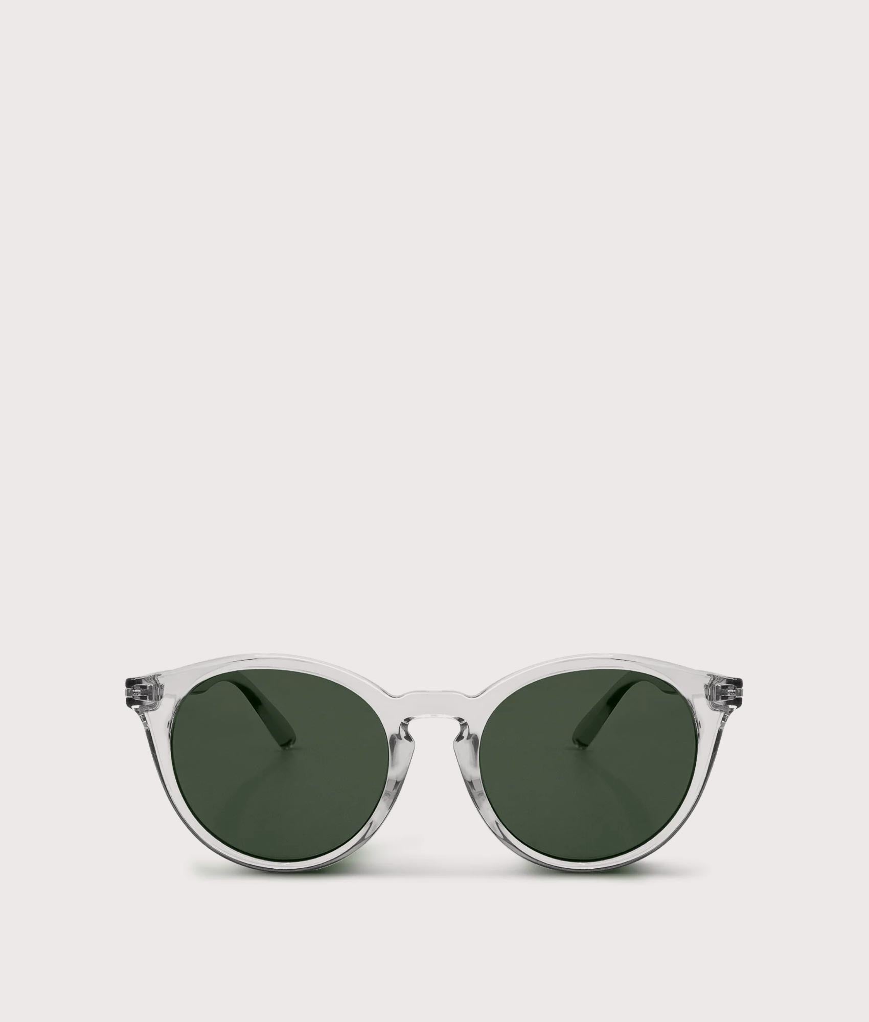 MESSYWEEKEND Hobbes sunglasses  in Crystal - Green Lens at EQVVS Menswear. Front shot.