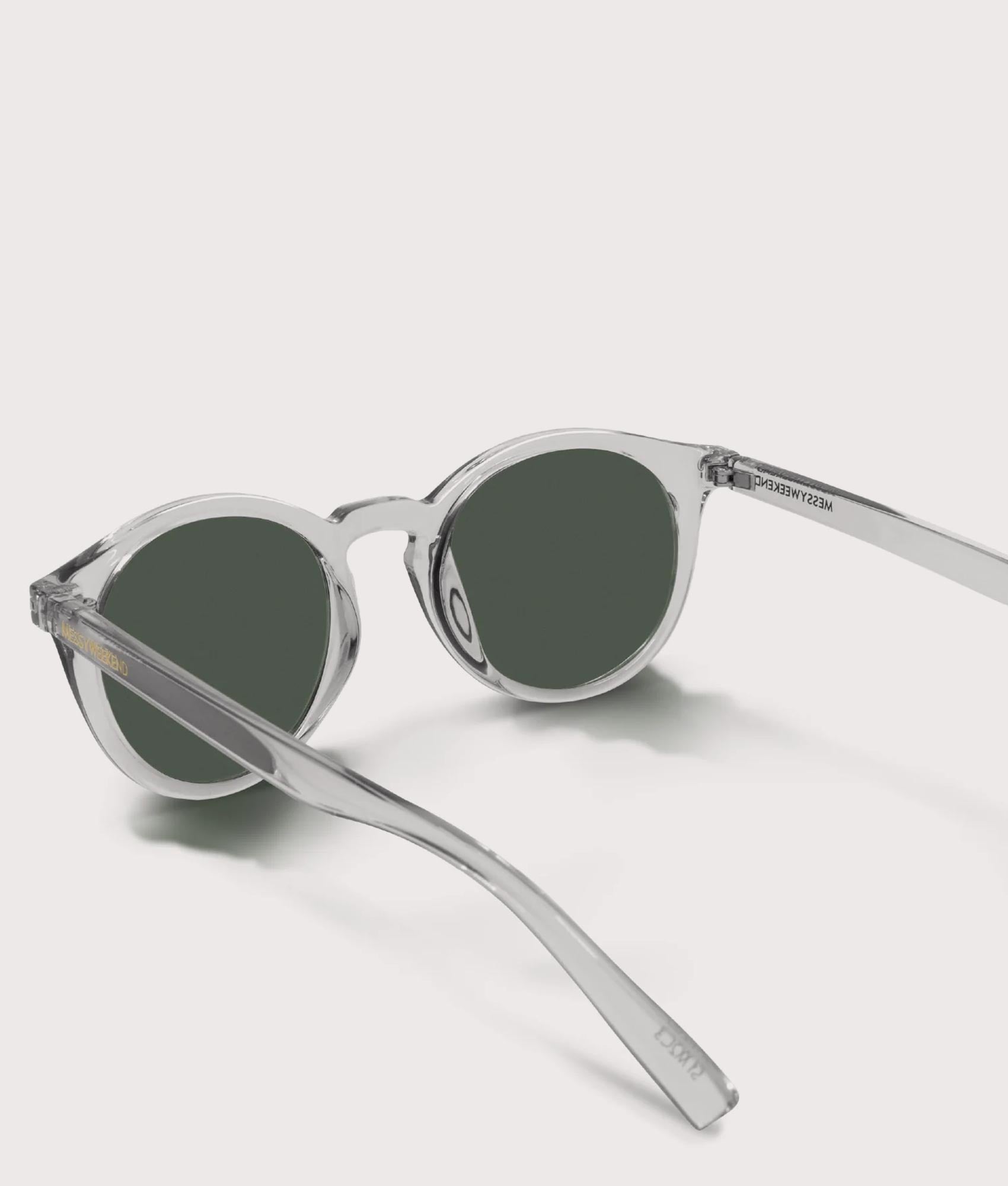MESSYWEEKEND Hobbes sunglasses  in Crystal - Green Lens at EQVVS Menswear. Back shot.