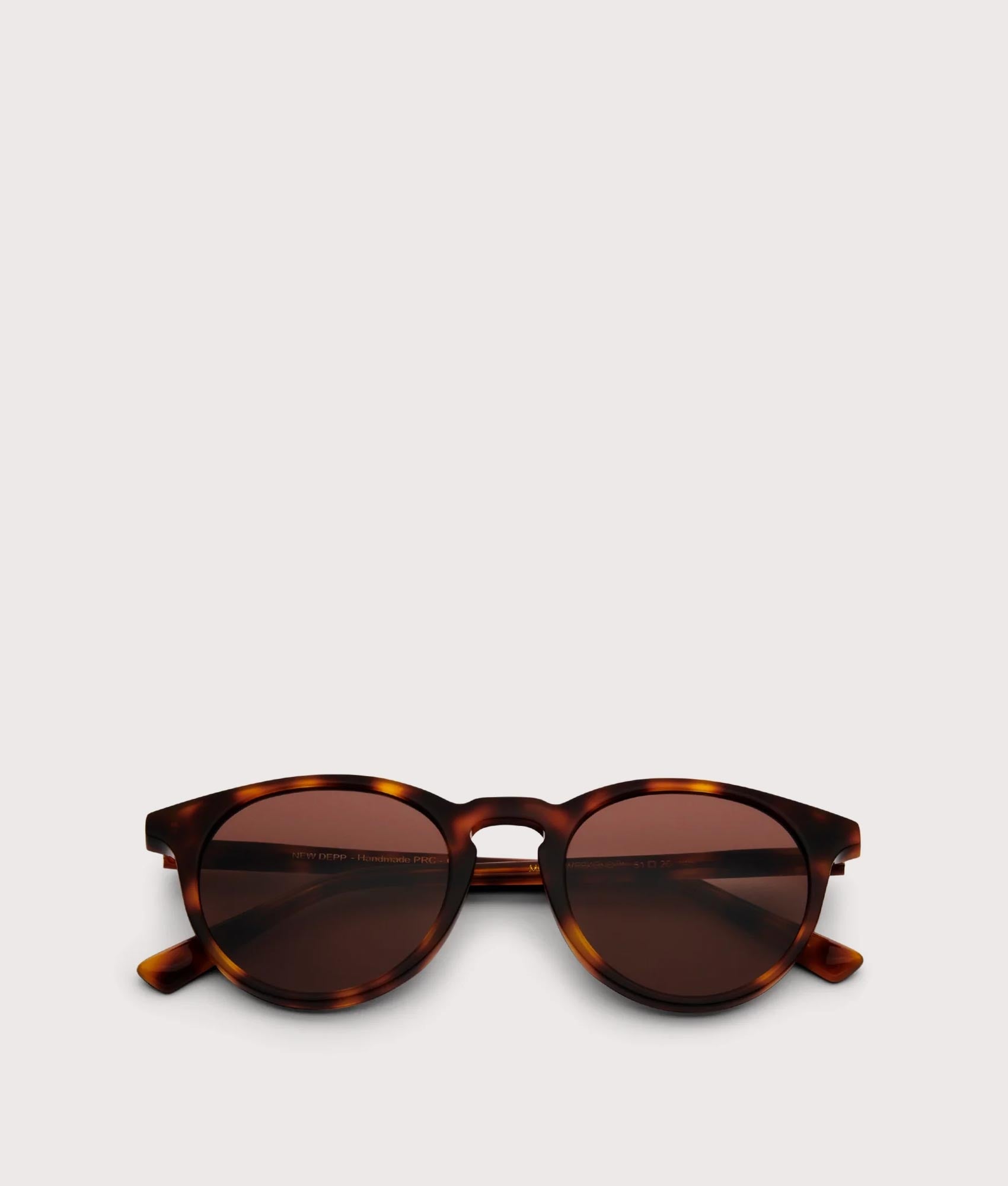 MESSYWEEKEND New Depp Sunglasses in Tortoise - Brown Lenses at EQVVS Menswear. Folded shot.