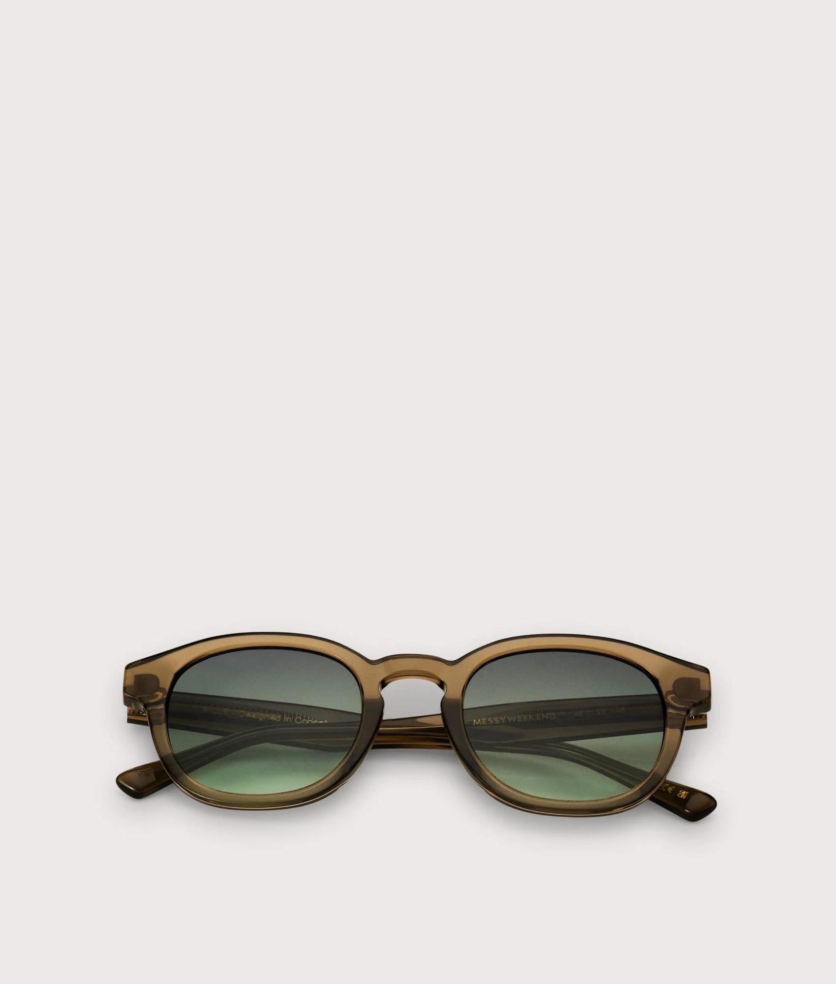 MESSYWEEKEND Bille Sunglasses in Bottle-Green Lens at EQVVS Menswear.  Folded shot.