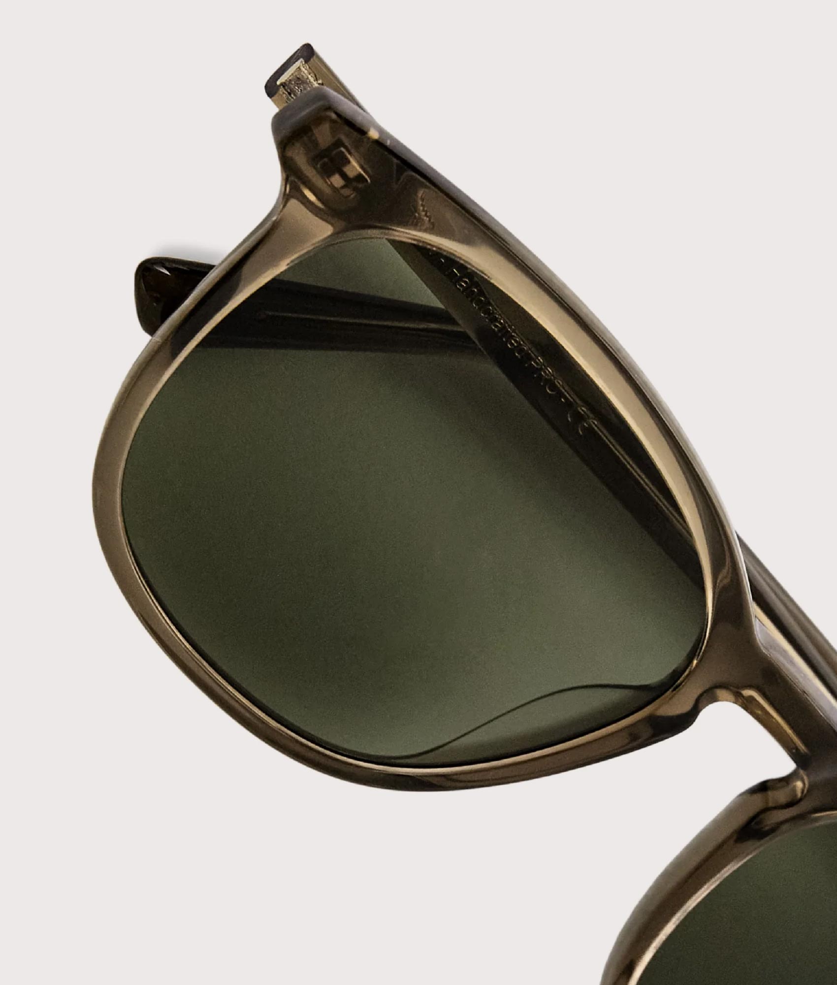 MessyWeekend Sean Sunglasses in Bottle and Green Lens at EQVVS. Detail Shot.