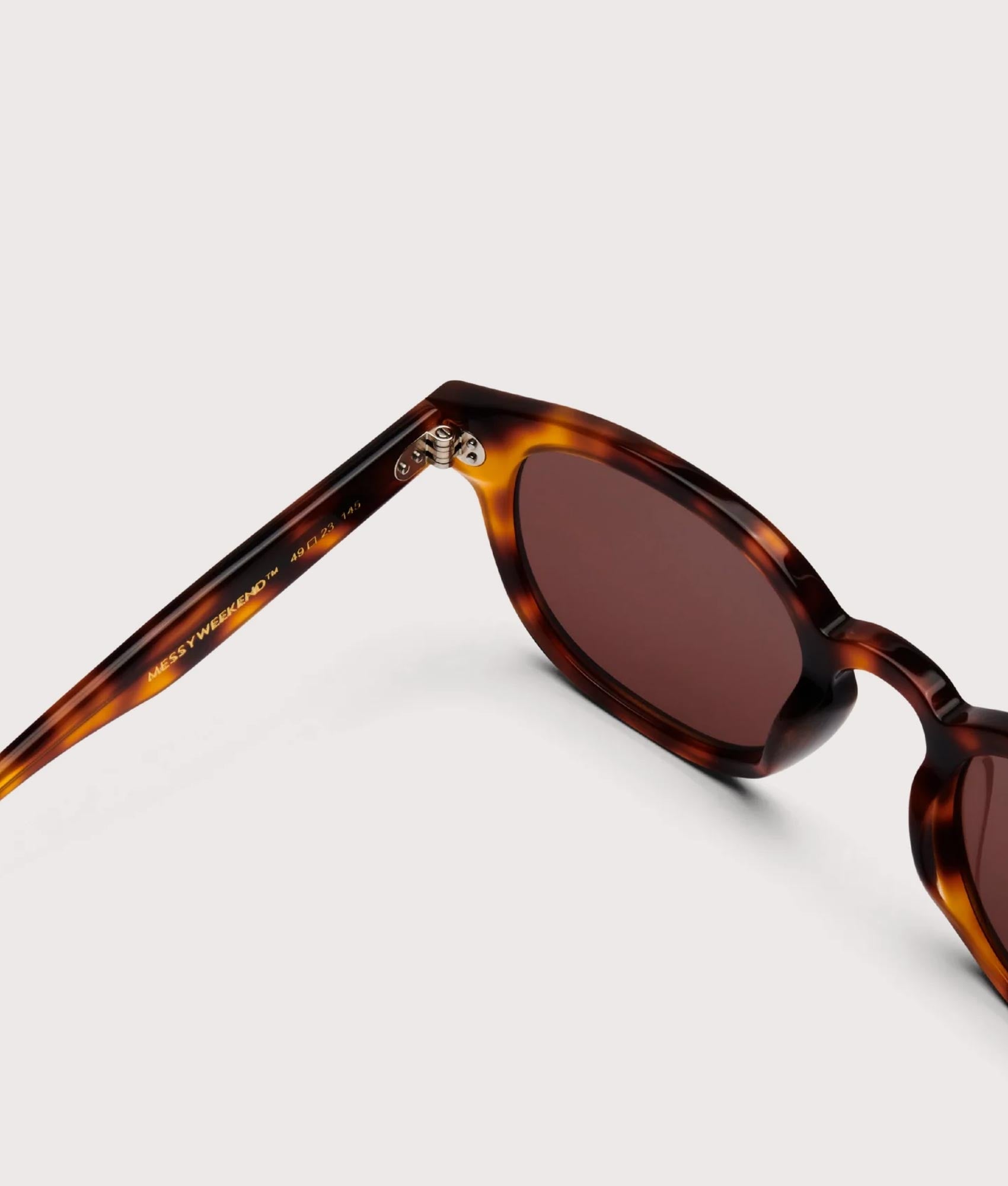 MessyWeekend Billie Bio Sunglasses in Tortoise Shell and Brown Lens at EQVVS. Detail  Shot.