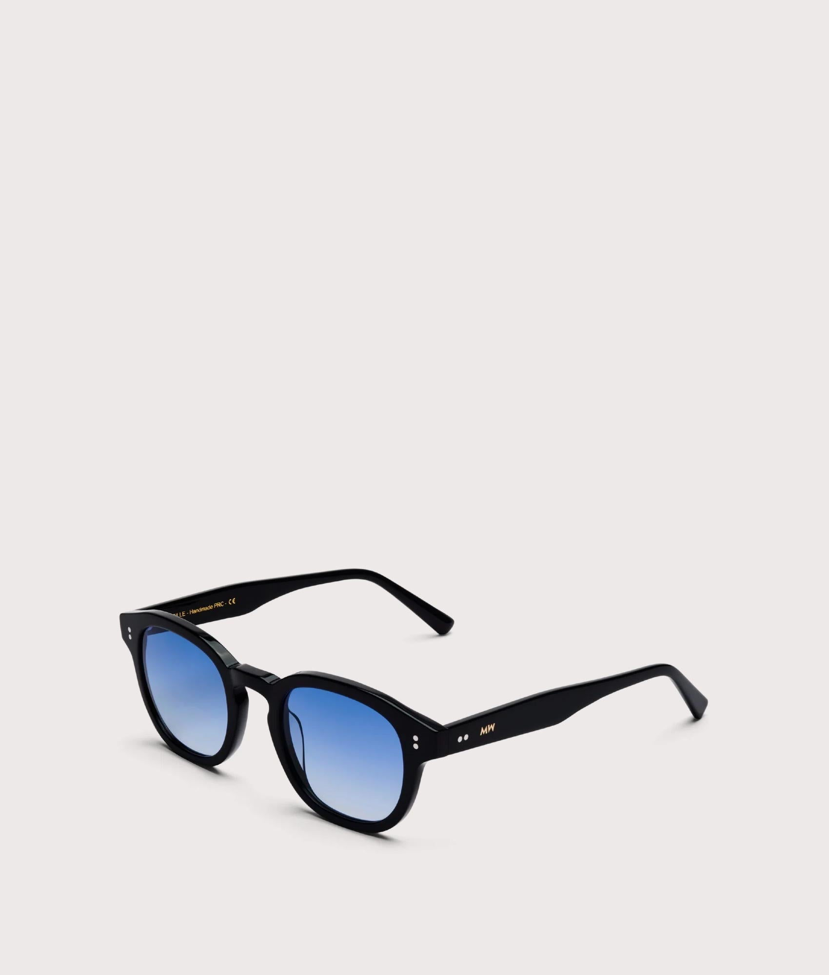 MessyWeekend Billie Bio Sunglasses in black and gradient blue Lens at EQVVS. Side Shot.