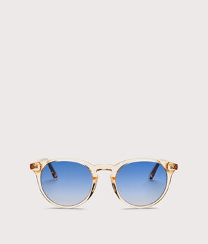 MESSYWEEKEND New Depp Sunglasses in Champagne with Blue Lens at EQVVS. Front Shot.