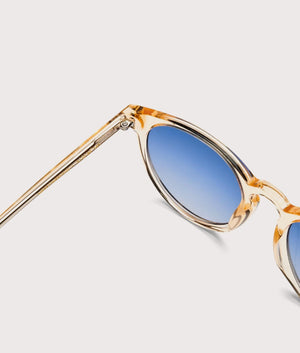 MESSYWEEKEND New Depp Sunglasses in Champagne with Blue Lens at EQVVS. Detail Shot.