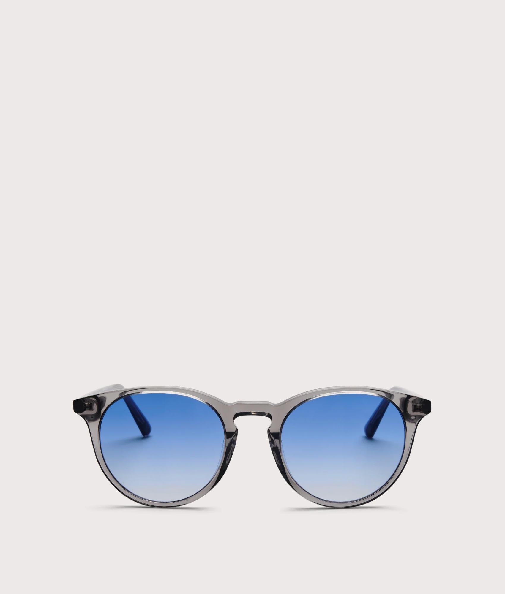 MESSYWEEKEND New Depp Sunglasses in Transparent Grey with Gradient Blue Lens at EQVVS. Front Shot.