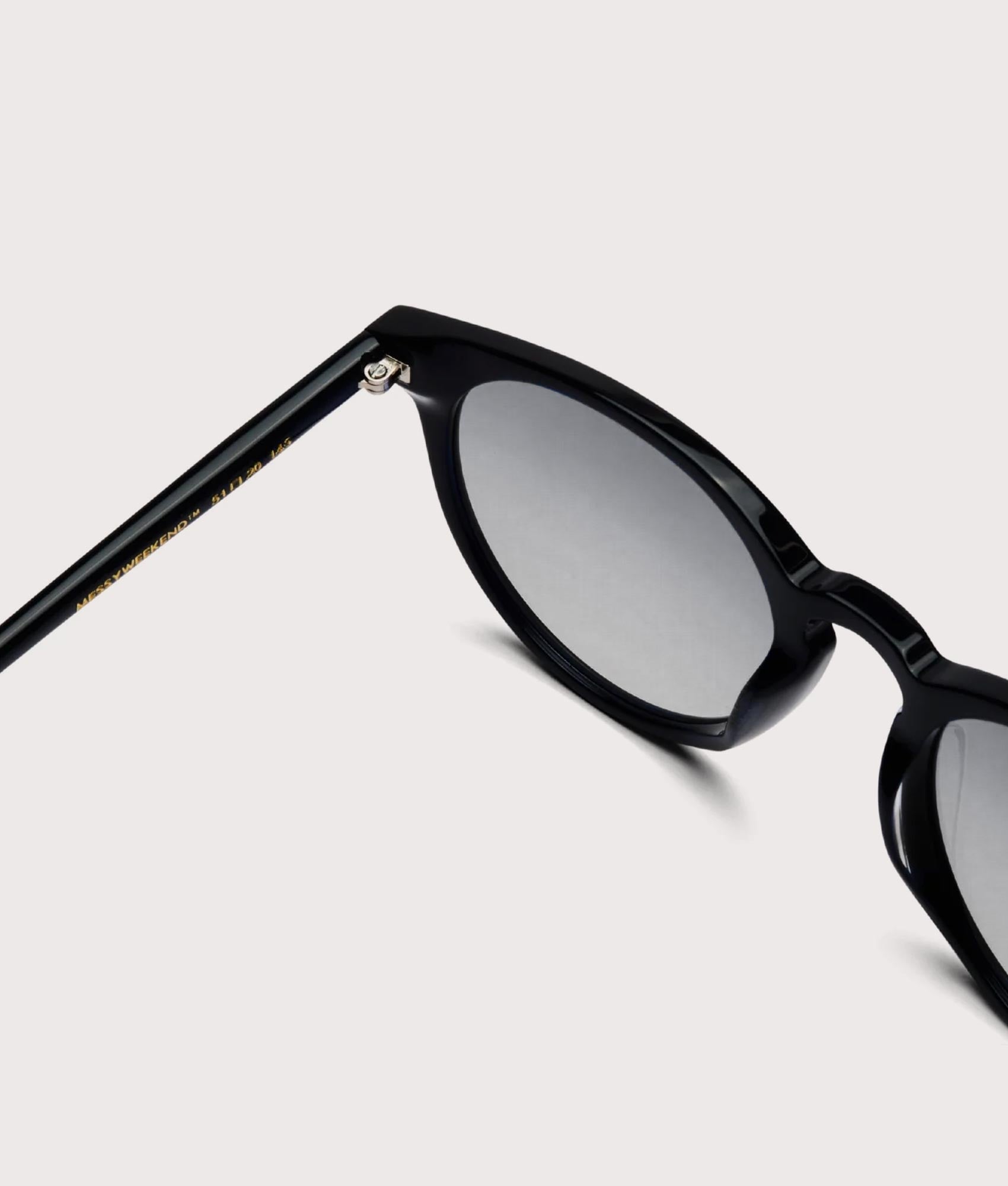 MESSYWEEKEND New Depp Sunglasses in Black with Grey Lens at EQVVS. Detail Shot.