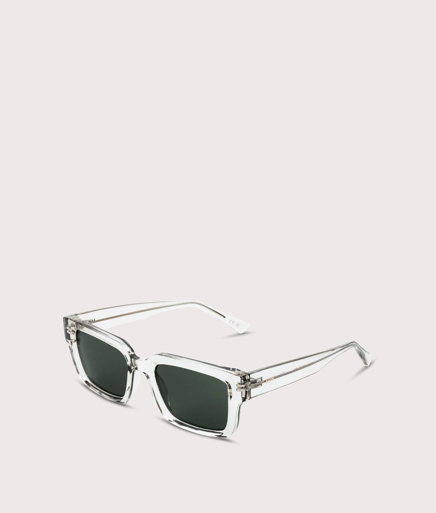 MESSYWEEKEND Louie Sunglasses in Crystal - Green Lens at EQVVS Menswear. Angled front shot.