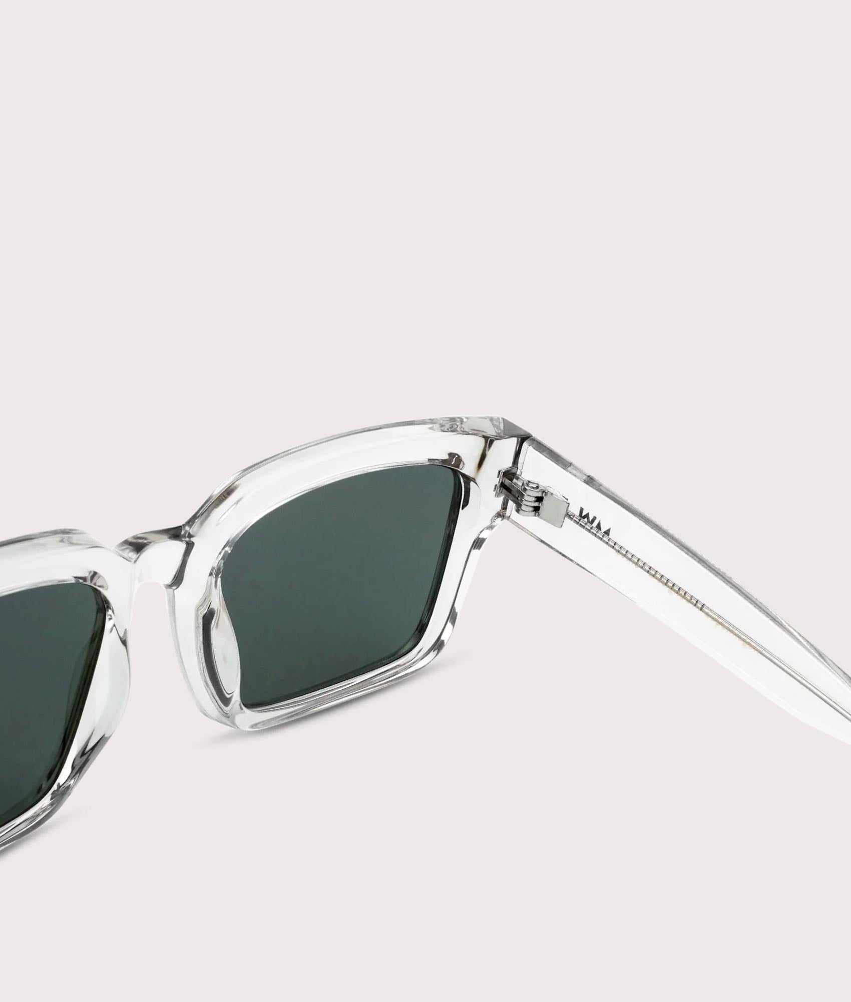 MESSYWEEKEND Louie Sunglasses in Crystal - Green Lens at EQVVS Menswear. Top back shot.