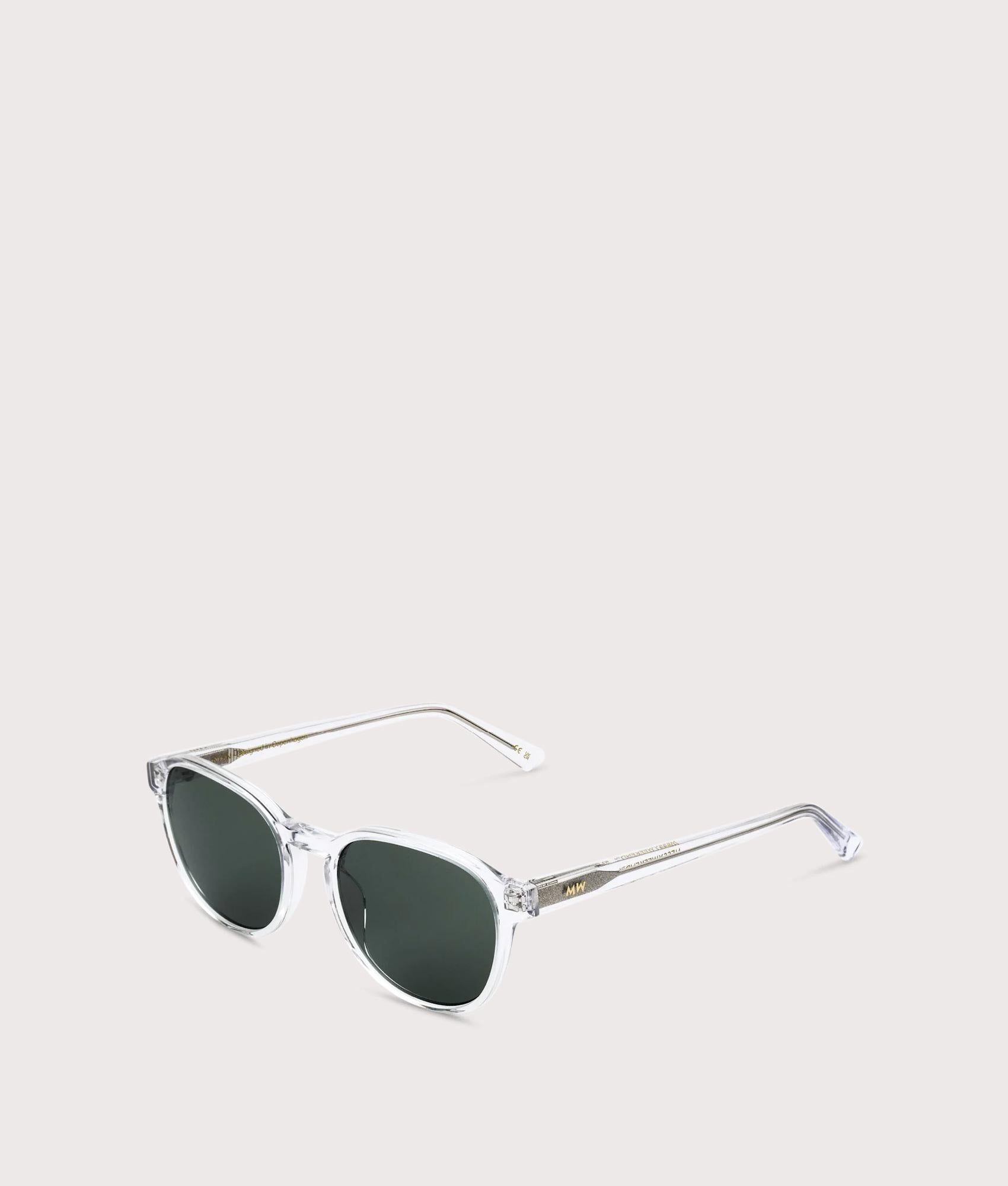 MESSYWEEKEND Ryan Sunglasses in Crystal - Gradient Green Lens at EQVVS Menswear. Angled front shot.