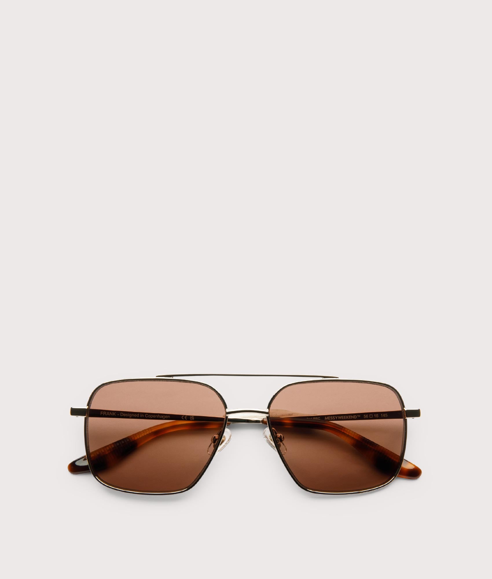 MESSYWEEKEND Frank Sunglasses in Tortoise - Brown Lens at EQVVS Menswear. Folded shot.