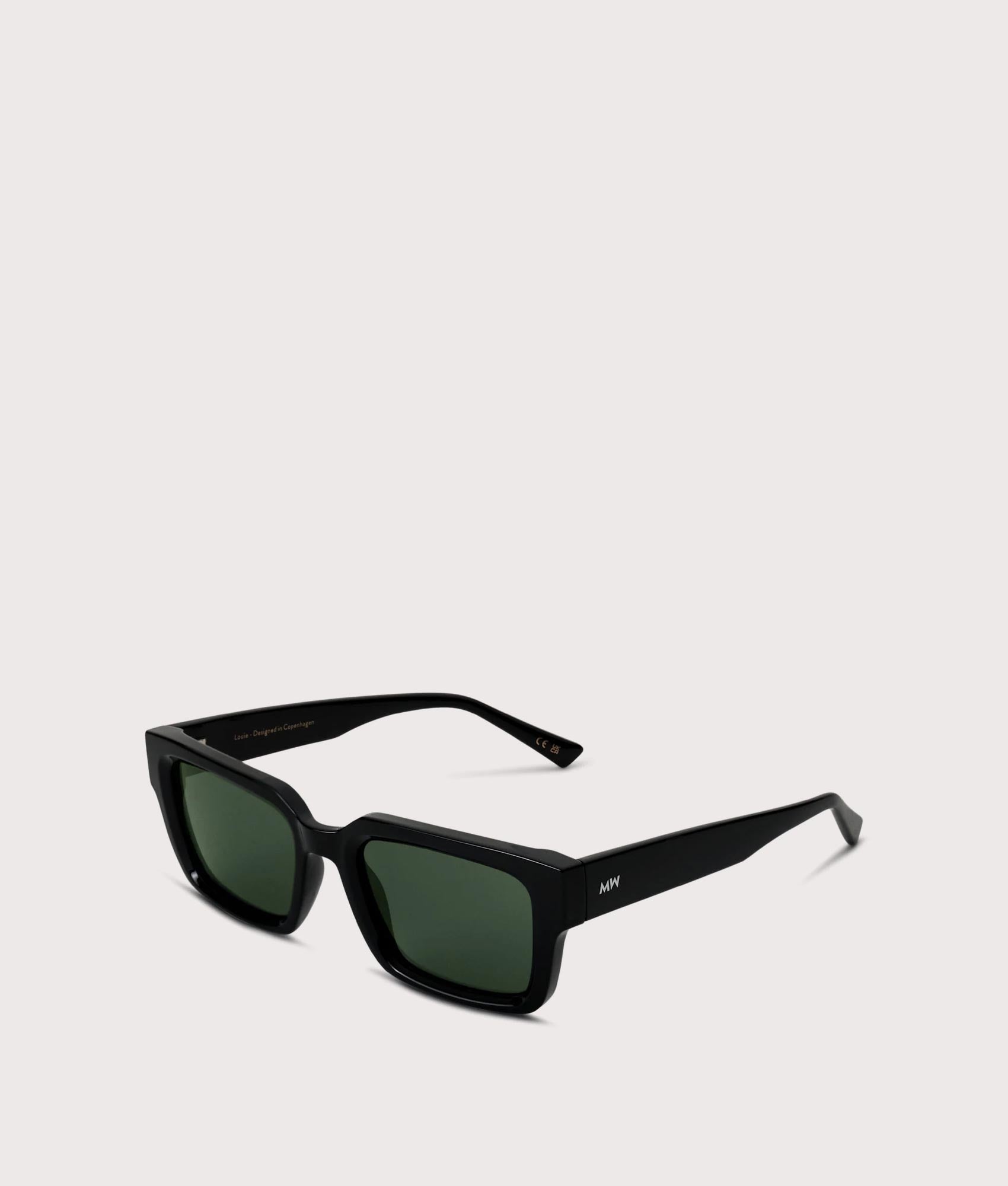 MESSYWEEKEND Louie Sunglasses in Black - Green Lens at EQVVS Menswear. Angled front shot.