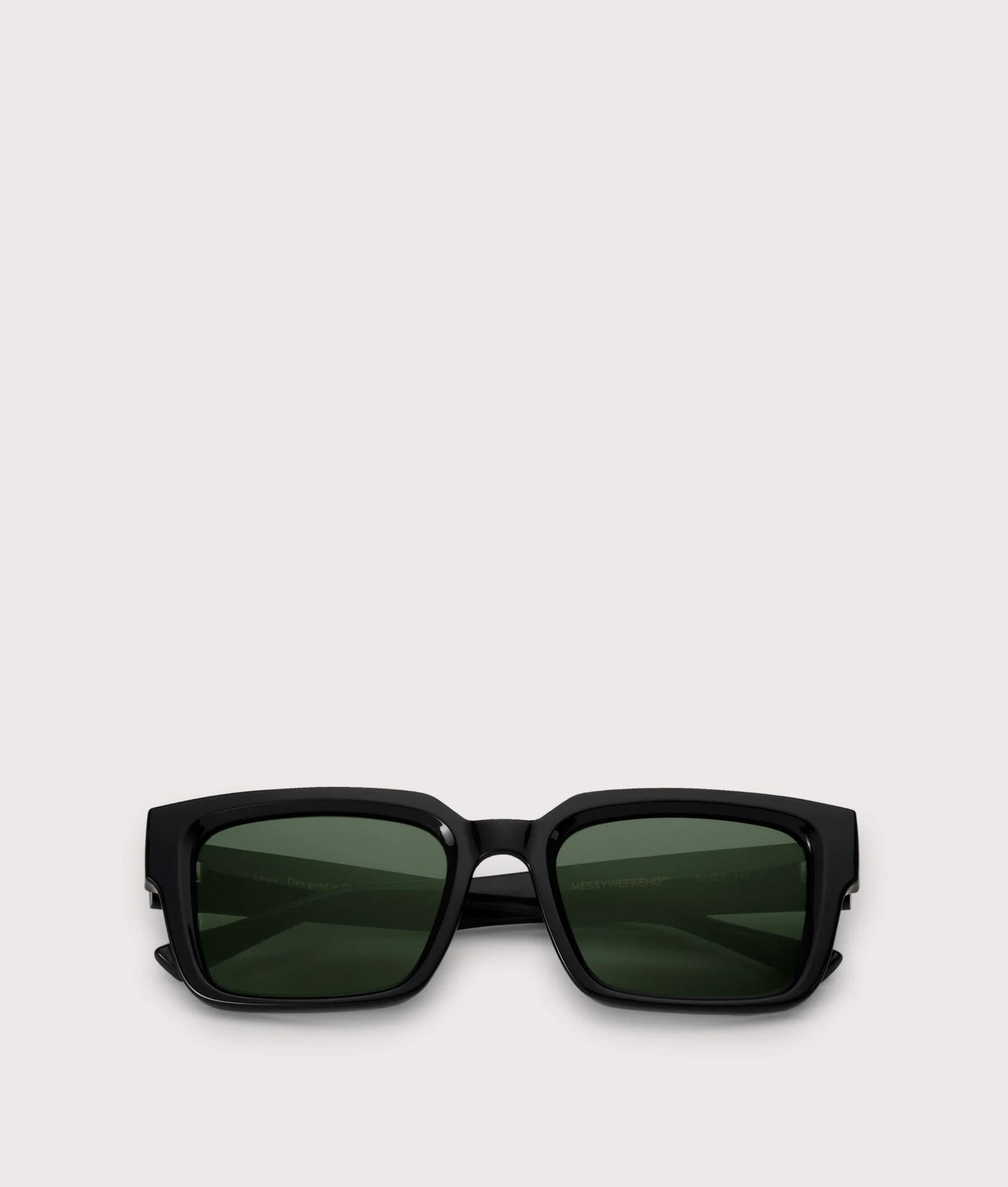 MESSYWEEKEND Louie Sunglasses in Black - Green Lens at EQVVS Menswear. Folded shot.