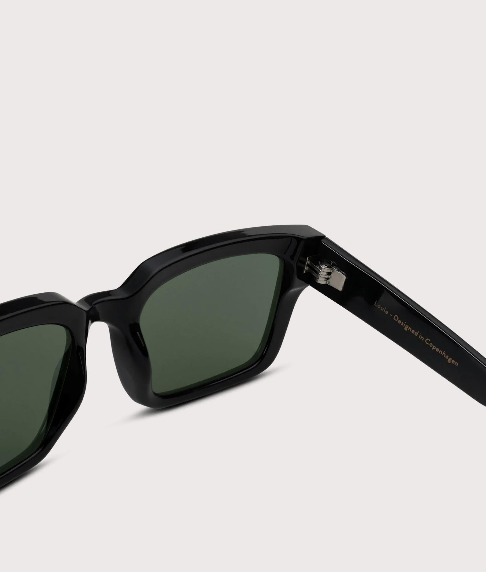 MESSYWEEKEND Louie Sunglasses in Black - Green Lens at EQVVS Menswear. Back shot.