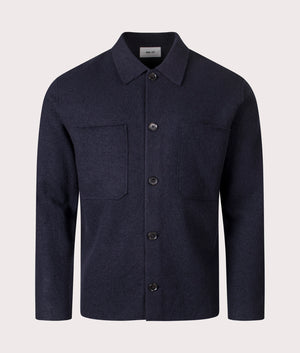 Jonas Wool Overshirt in Navy Blue | NN.07 | EQVVS | Front shot 
