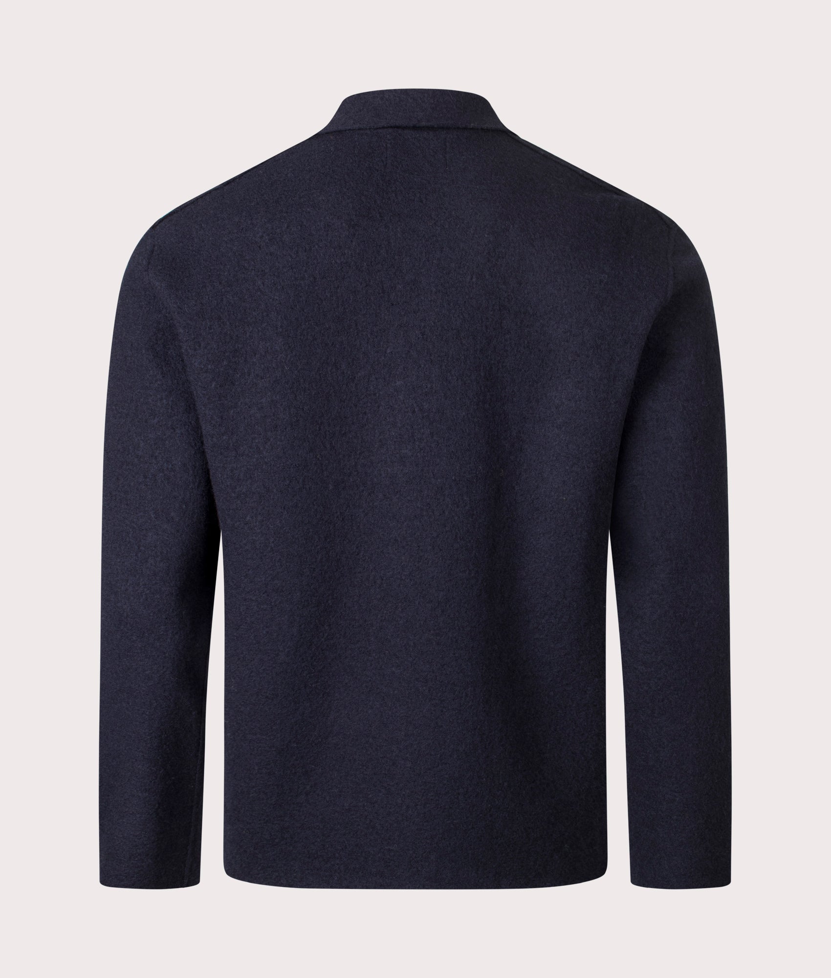 NN.07 Jonas Wool Overshirt in Navy Blue at EQVVS Menswear. Back shot.
