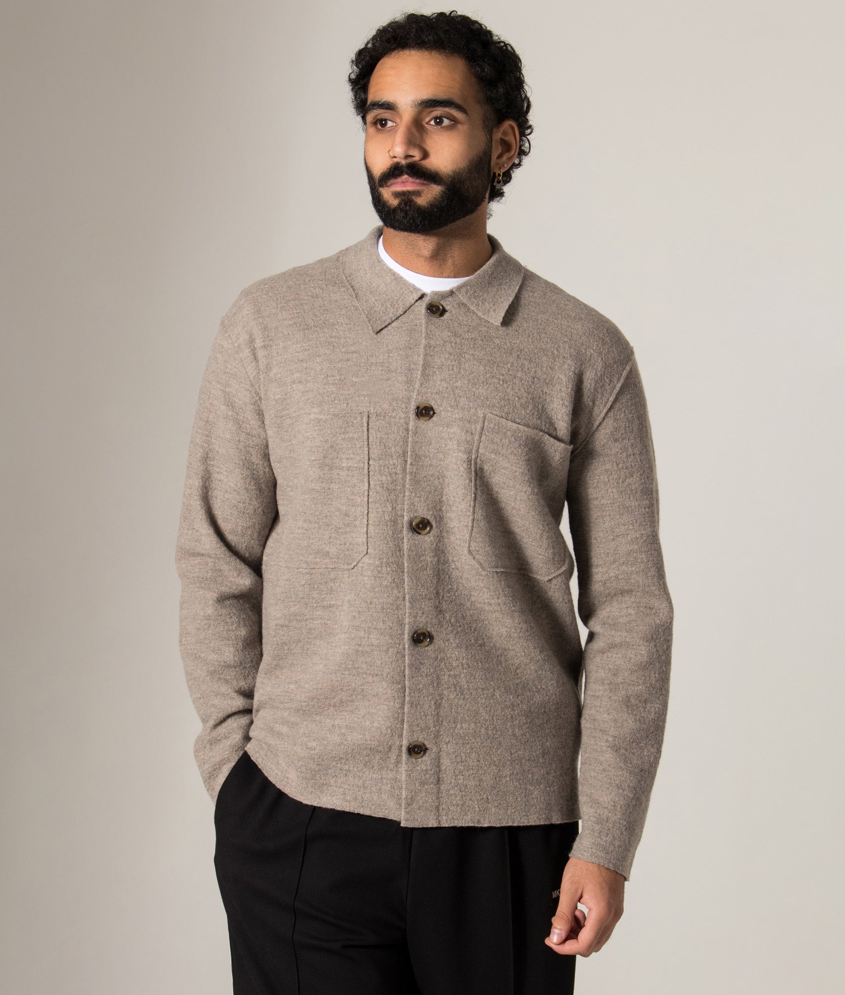 Jonas Wool Overshirt in Navy Blue | NN.07 | EQVVS | Front model shot 