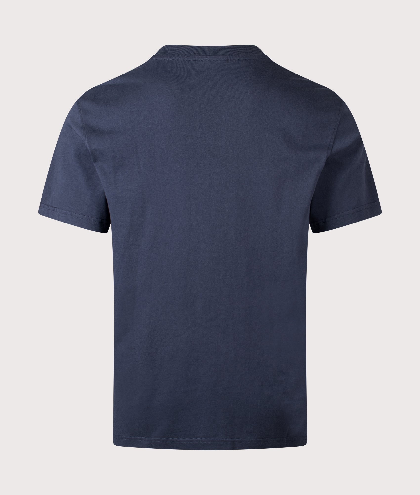 NN.07 Adam EMB T-Shirt in Navy Blue at EQVVS Menswear. Back shot.