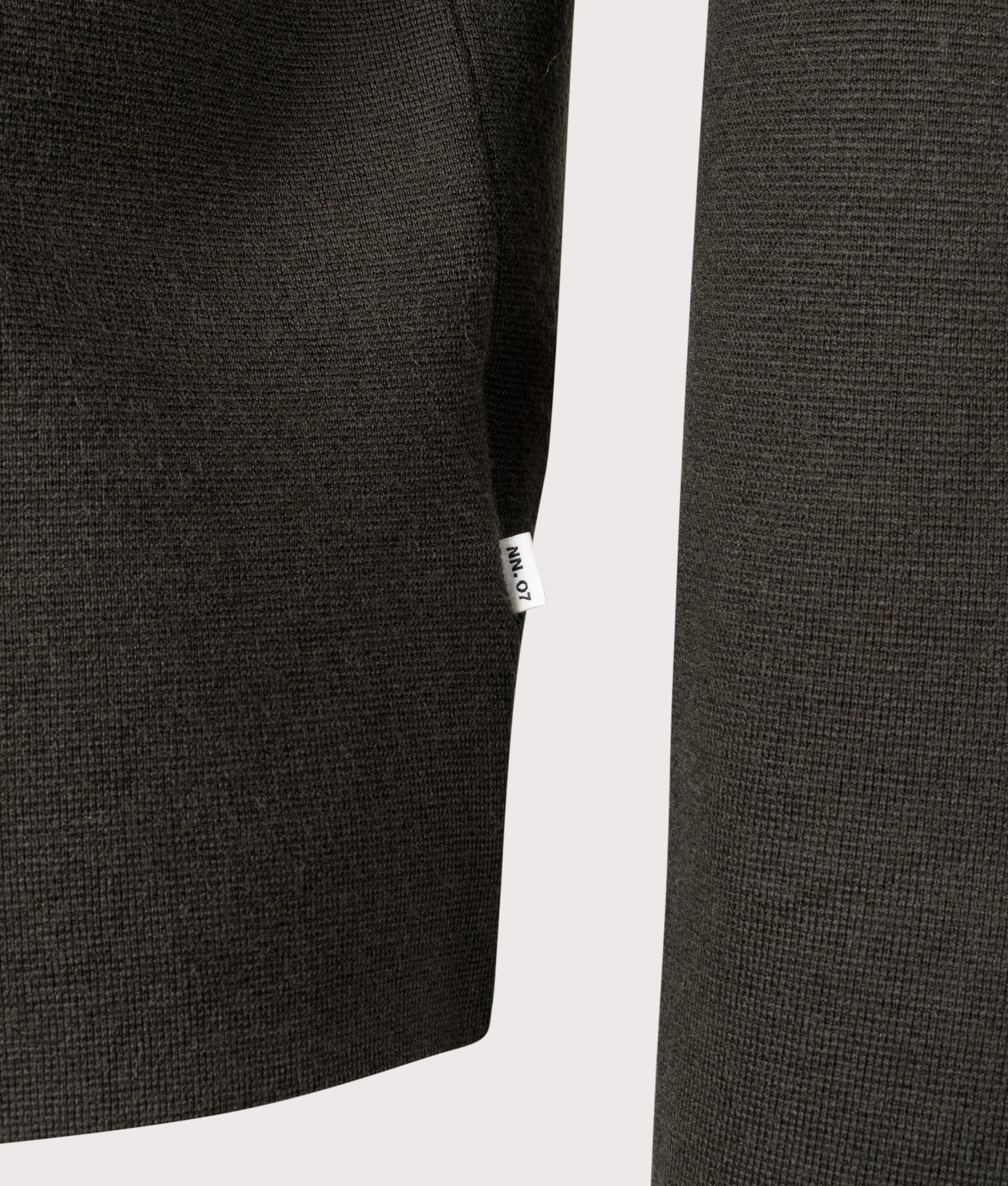 NN.07 Jonas Wool Overshirt in Dark Army at EQVVS Menswear. Detail shot.