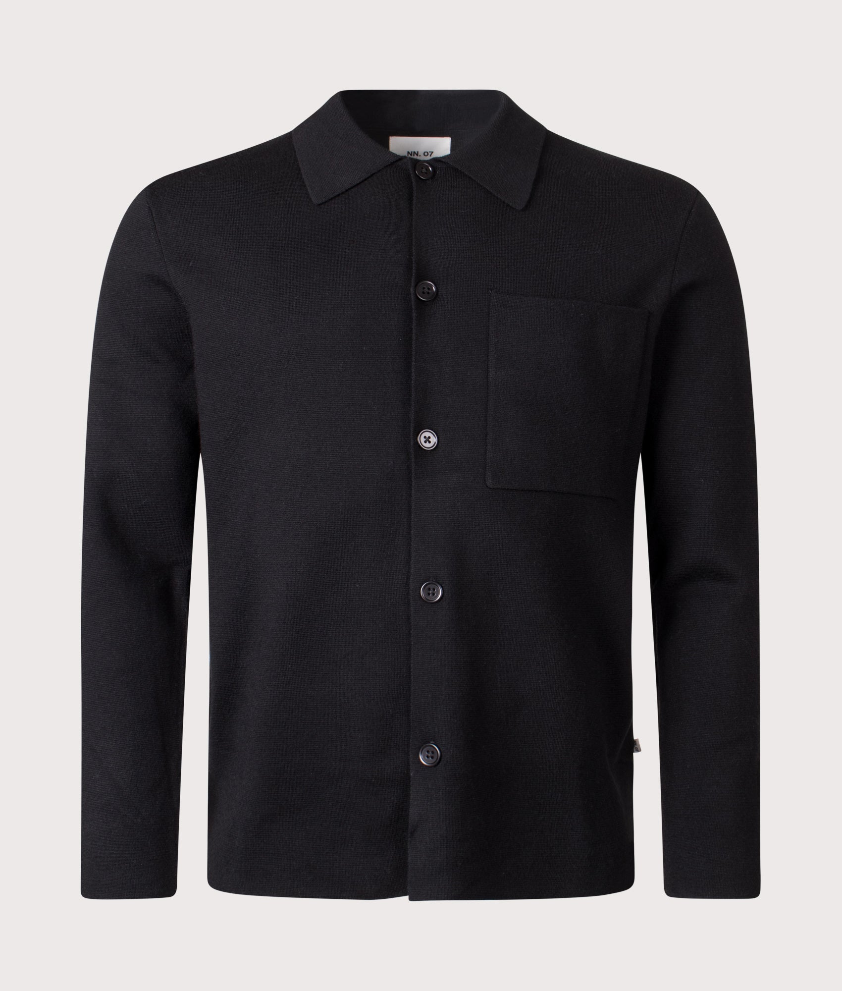 NN.07 Jonas Wool Overshirt in Black at EQVVS Menswear. Front shot.