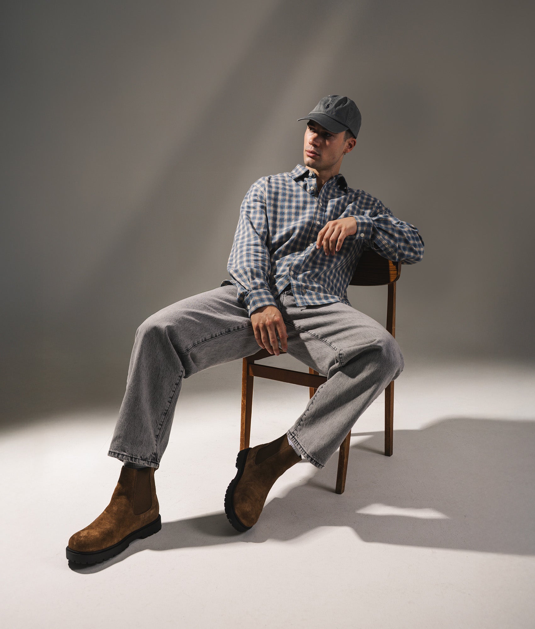 Deon Flannel Shirt by NN.07 in Blue Check. Shot by EQVVS. Front promo shot.