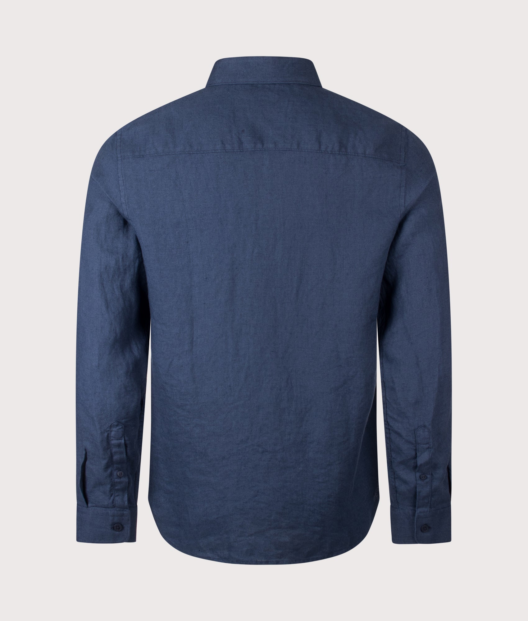 NN.07 Enzo Linen Shirt in Navy Blue at EQVVS Menswear. Back shot.