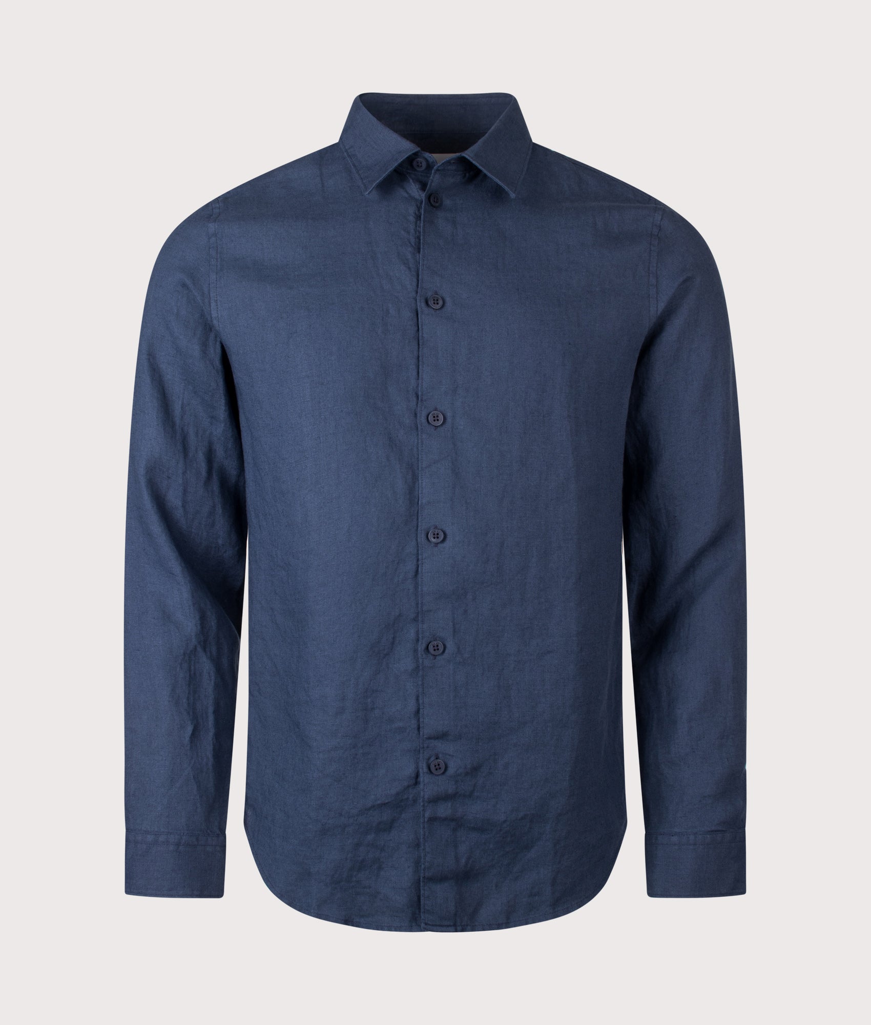 NN.07 Enzo Linen Shirt in Navy Blue at EQVVS Menswear. Front shot.