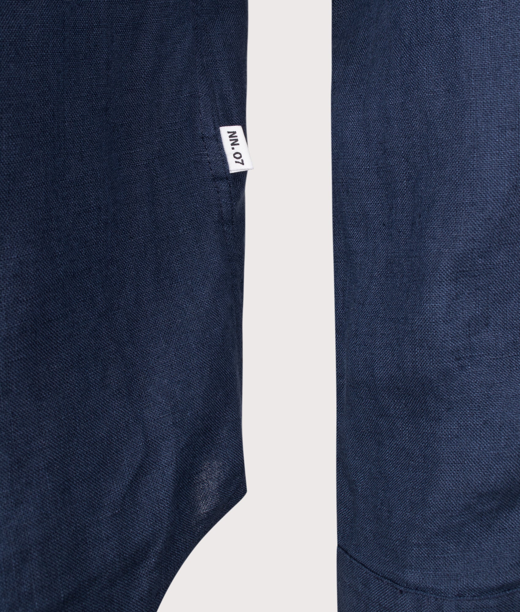 NN.07 Enzo Linen Shirt in Navy Blue at EQVVS Menswear. Detail shot.
