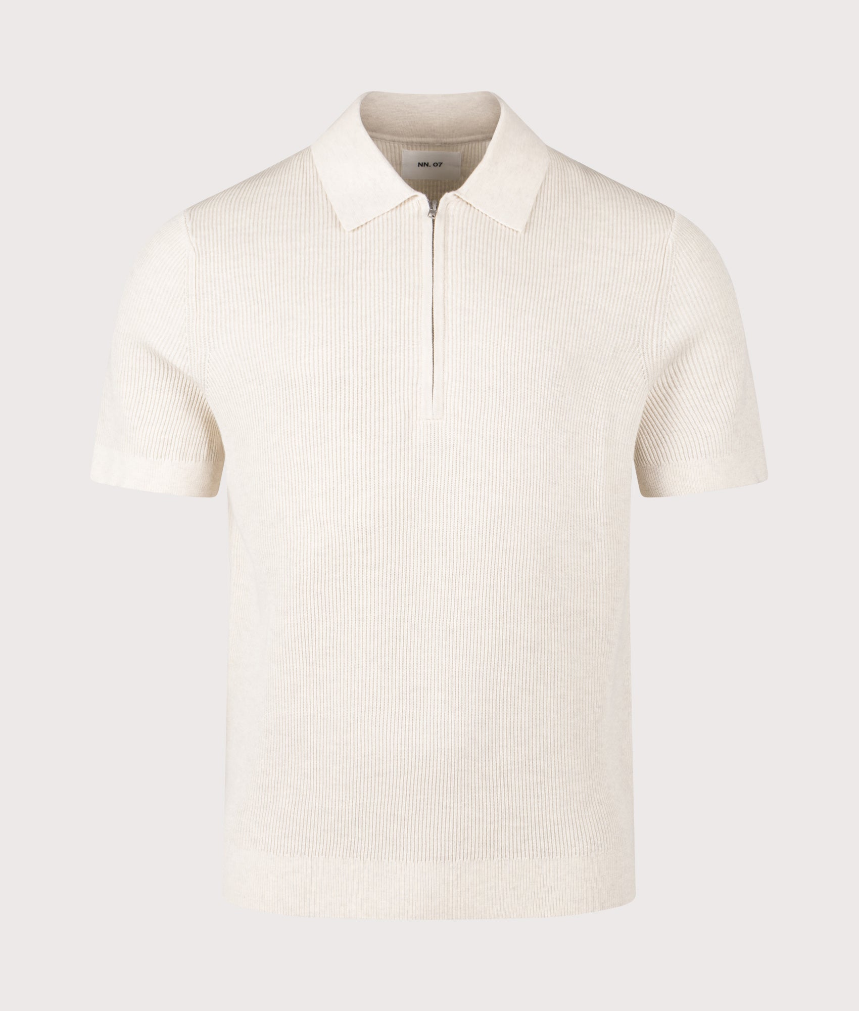 NN.07 Hansie Half Zip Polo Shirt in Ivory at EQVVS Menswear. Front shot.