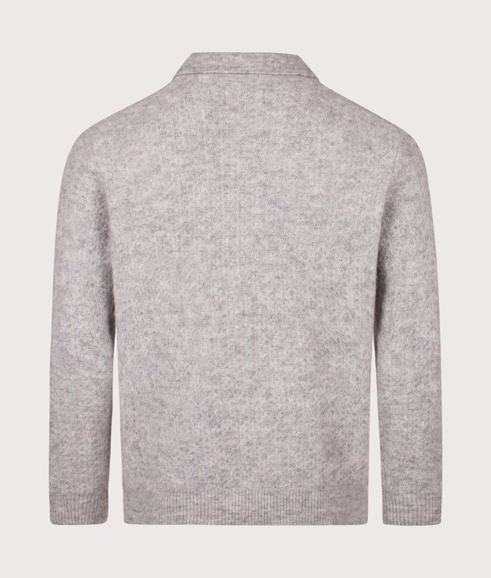 NN.07 Alfie Quarter Zip Polo Sweatshirt in Sable Grey at EQVVS Menswear. Back shot.