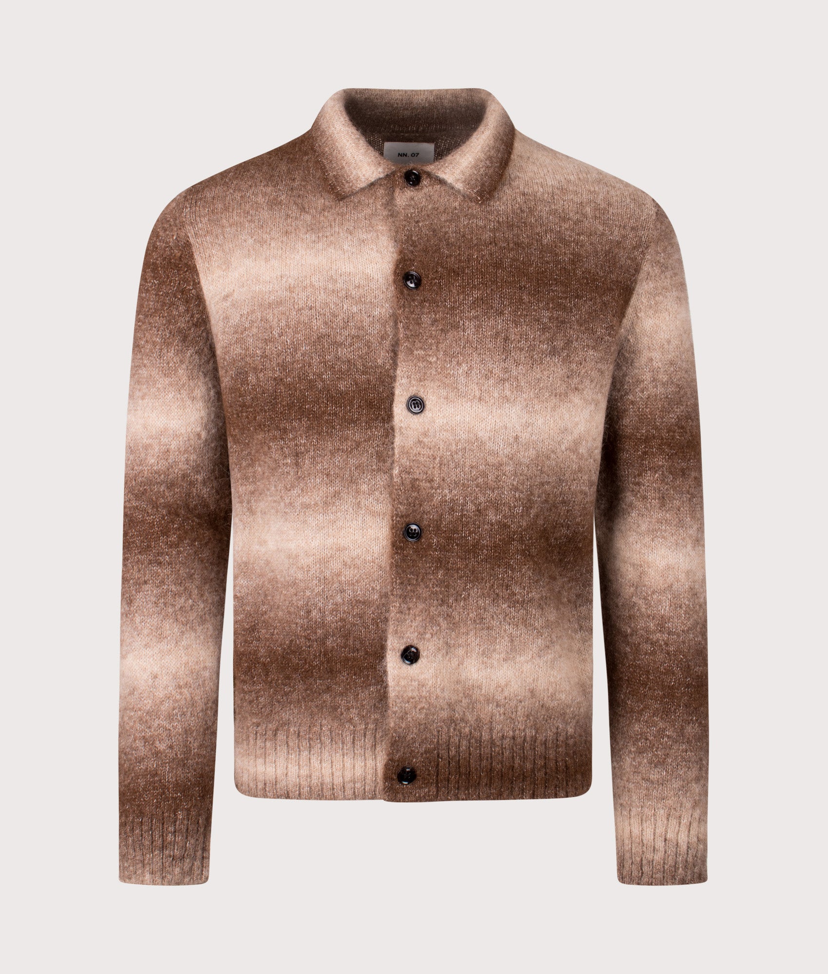 Alfie Cardigan Polo in Camel Stripe | NN.07 | Shot at EQVVS | Front shot 